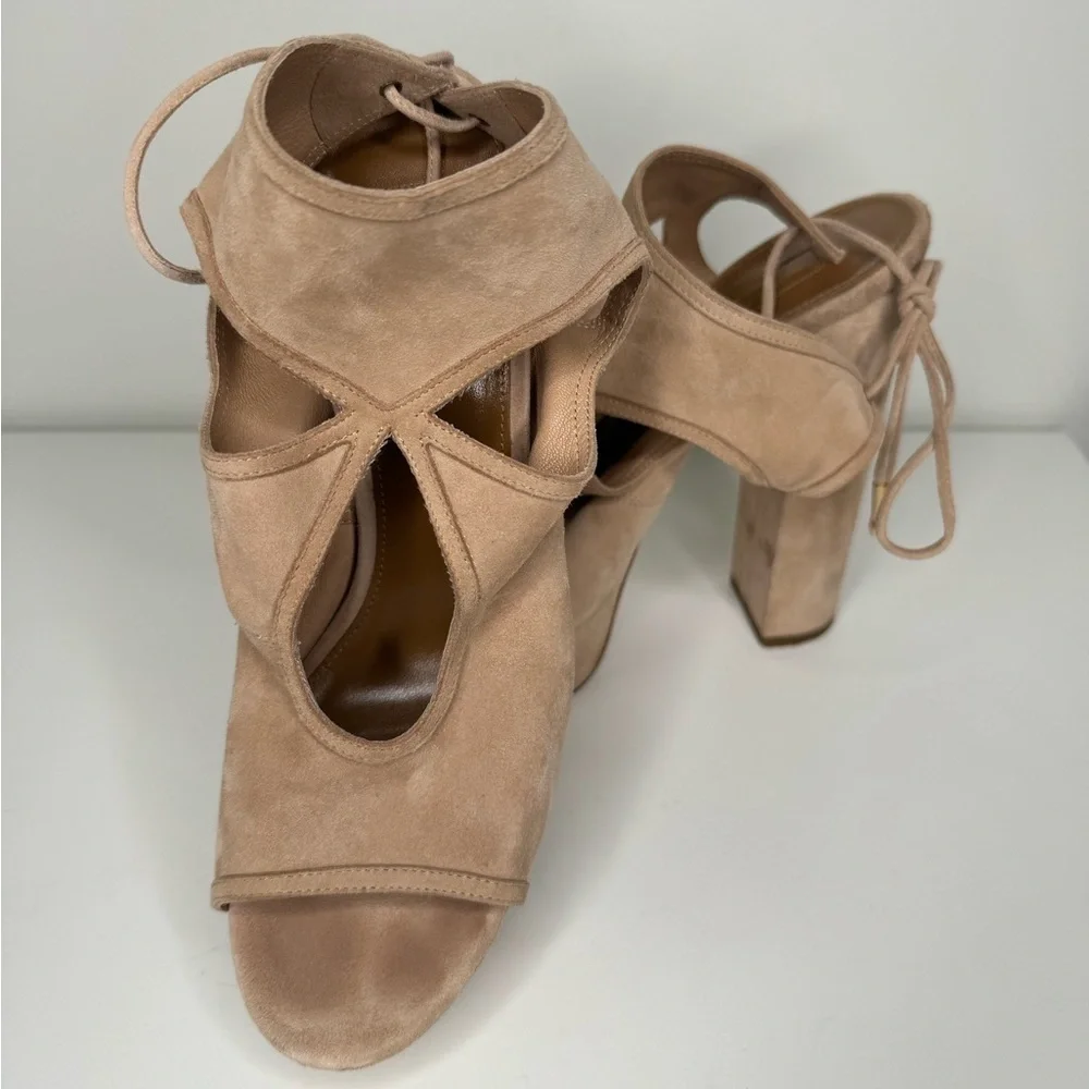 Aquazzura Firenze Suede Sexy Thing Plateau Heels Sz 38.5